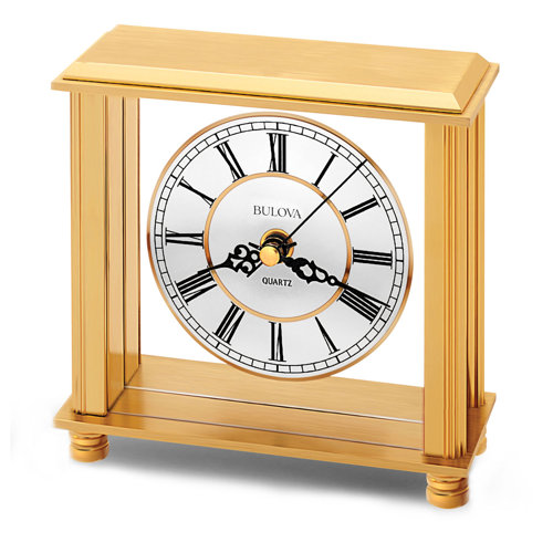 Analog Metal Tabletop Clock In Brass 